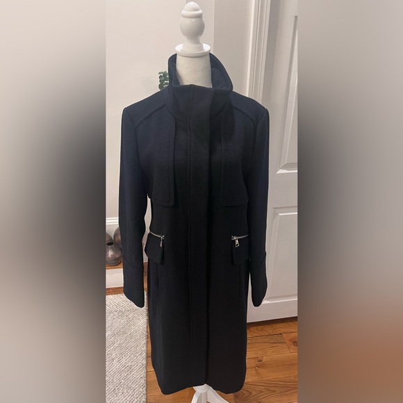 Karl Lagerfeld Paris Wool Stand Collar Coat | Medium | Navy - Picture 7 of 17